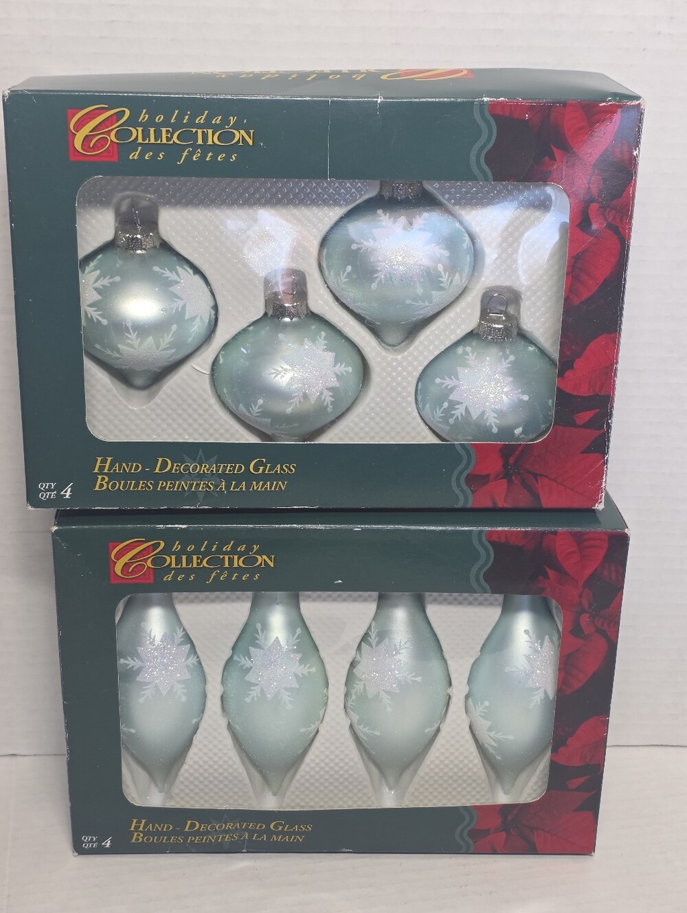 Vintage? Holiday Collection Glass Hand Decorated Ornaments Seafoam Aqua